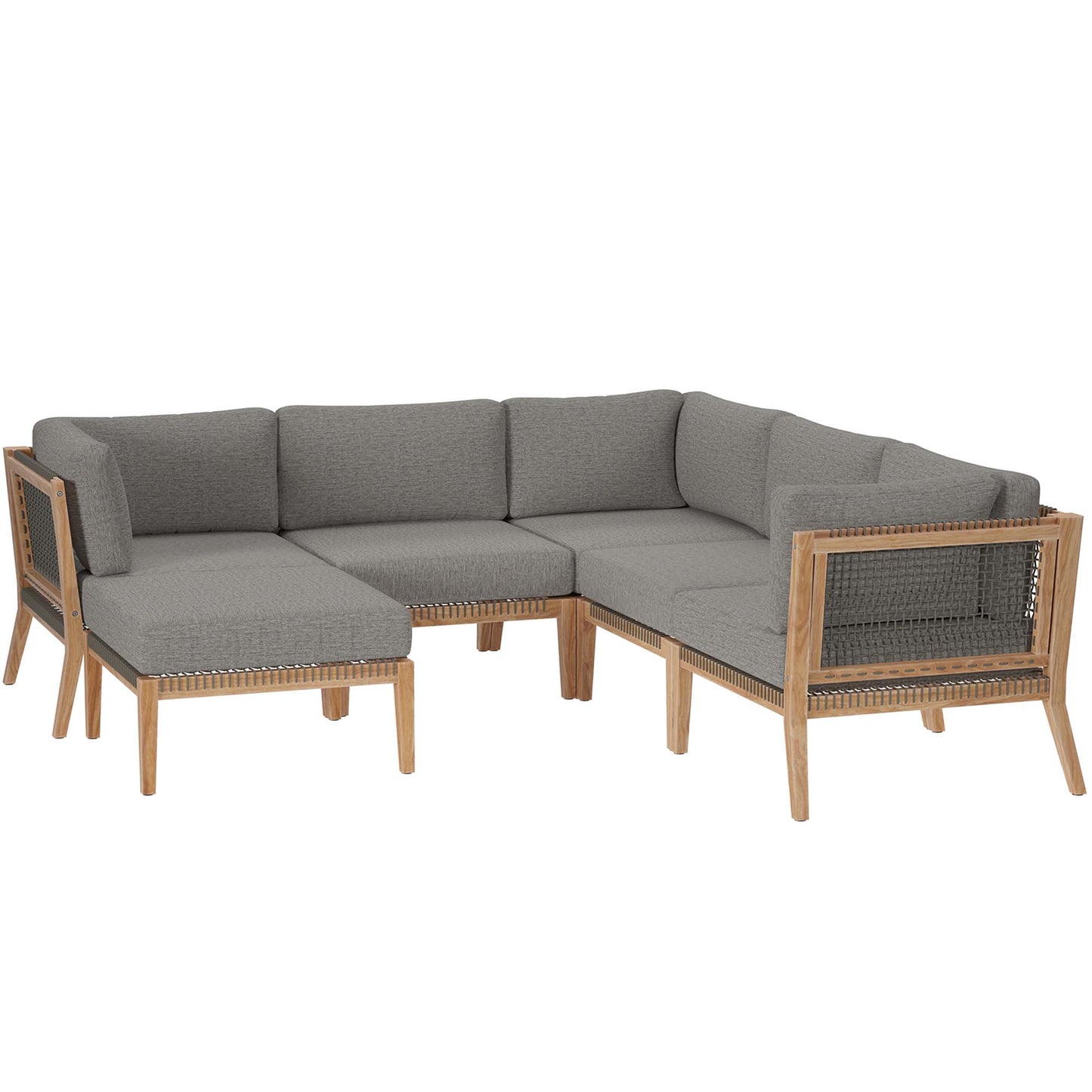 Modway - Clearwater 6-Piece Outdoor Patio Teak Wood Sectional Sofa by Modway  Outdoor Furniture Sofa Sectionals Gray - EEI-6124-GRY-GPH