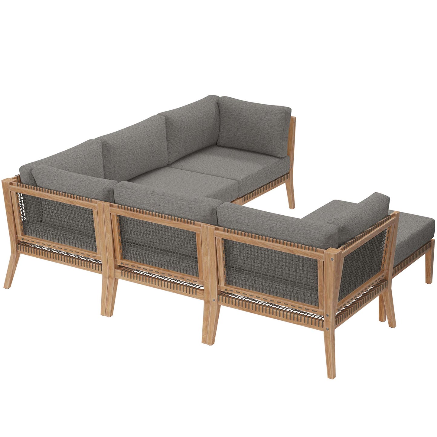 Modway - Clearwater 6-Piece Outdoor Patio Teak Wood Sectional Sofa by Modway  Outdoor Furniture Sofa Sectionals Gray - EEI-6124-GRY-GPH