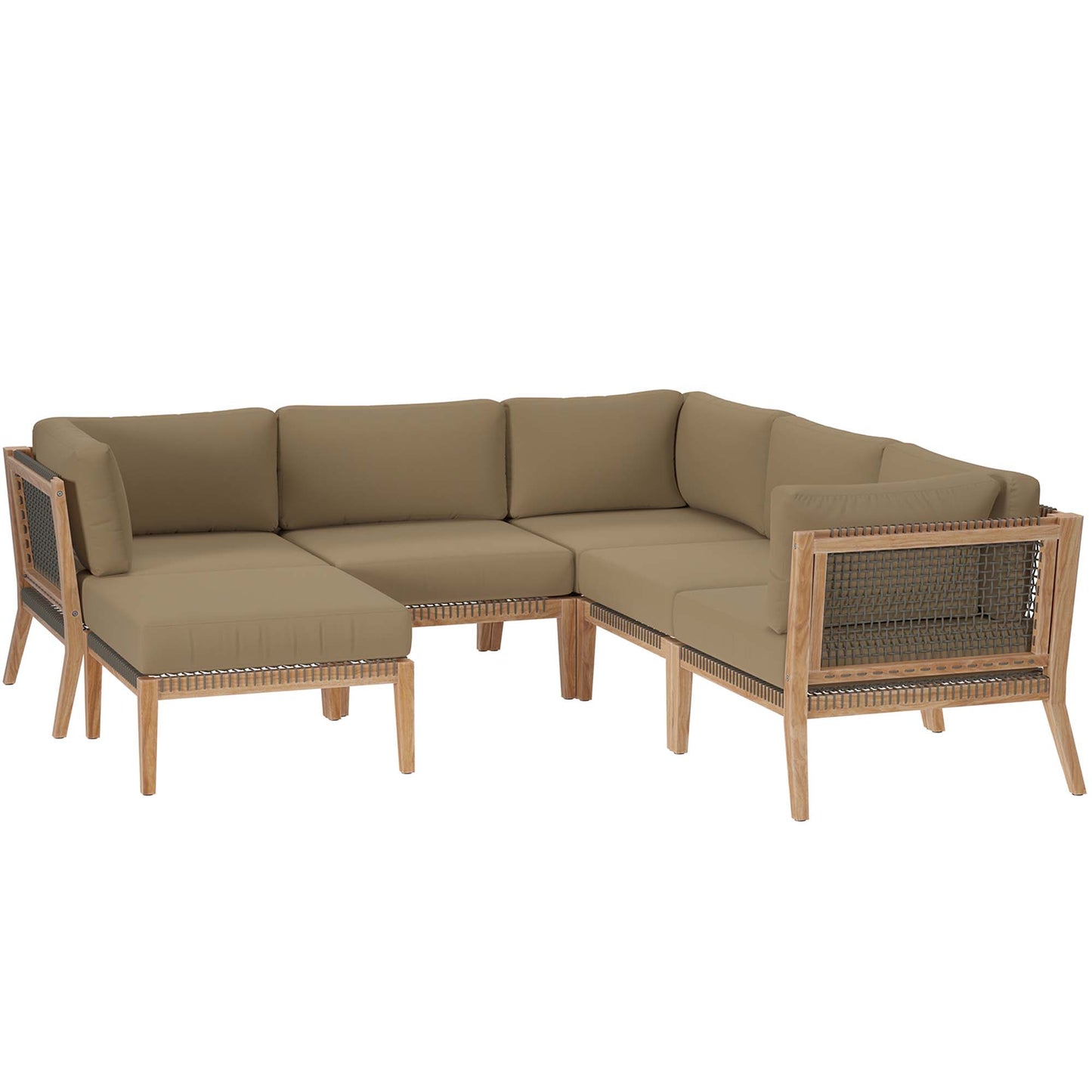 Modway - Clearwater 6-Piece Outdoor Patio Teak Wood Sectional Sofa by Modway  Outdoor Furniture Sofa Sectionals Brown - EEI-6124-GRY-LBR
