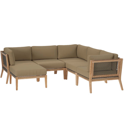 Modway - Clearwater 6-Piece Outdoor Patio Teak Wood Sectional Sofa by Modway  Outdoor Furniture Sofa Sectionals Brown - EEI-6124-GRY-LBR