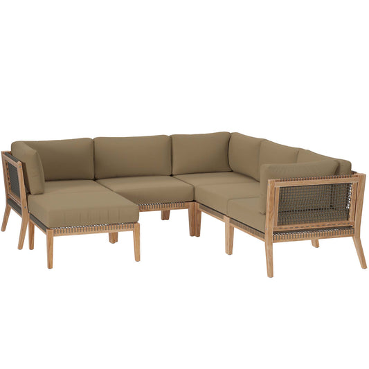 Modway - Clearwater 6-Piece Outdoor Patio Teak Wood Sectional Sofa by Modway  Outdoor Furniture Sofa Sectionals Brown - EEI-6124-GRY-LBR