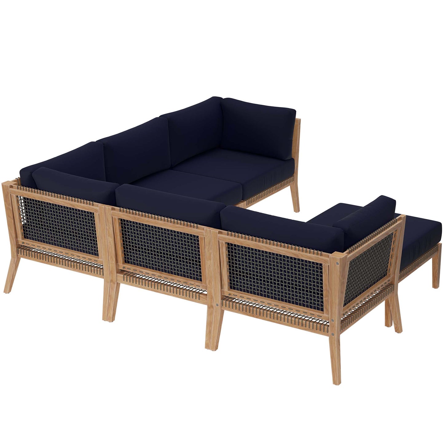 Modway - Clearwater 6-Piece Outdoor Patio Teak Wood Sectional Sofa by Modway  Outdoor Furniture Sofa Sectionals Blue - EEI-6124-GRY-NAV