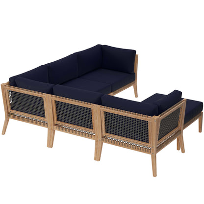 Modway - Clearwater 6-Piece Outdoor Patio Teak Wood Sectional Sofa by Modway  Outdoor Furniture Sofa Sectionals Blue - EEI-6124-GRY-NAV