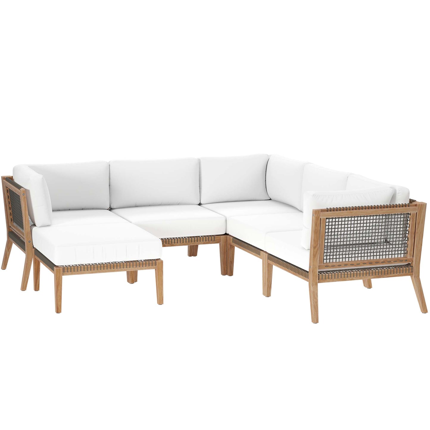 Modway - Clearwater 6-Piece Outdoor Patio Teak Wood Sectional Sofa by Modway  Outdoor Furniture Sofa Sectionals White - EEI-6124-GRY-WHI