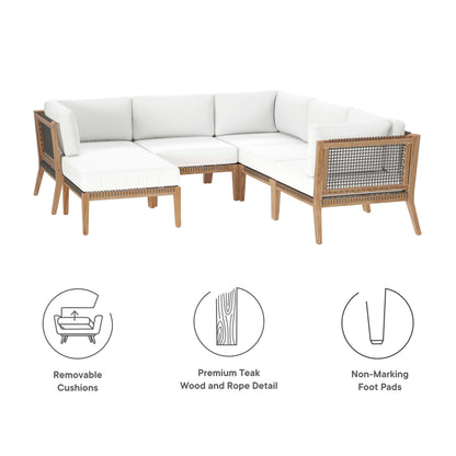 Modway - Clearwater 6-Piece Outdoor Patio Teak Wood Sectional Sofa by Modway  Outdoor Furniture Sofa Sectionals White - EEI-6124-GRY-WHI