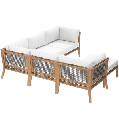 Modway - Clearwater 6-Piece Outdoor Patio Teak Wood Sectional Sofa by Modway  Outdoor Furniture Sofa Sectionals White - EEI-6124-GRY-WHI