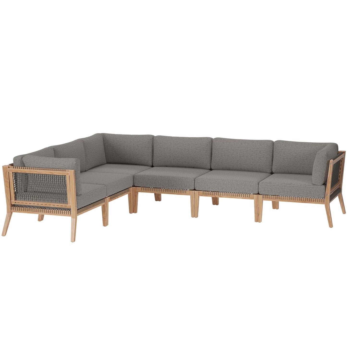 Modway - Clearwater 6-Piece Outdoor Patio Teak Wood Sectional Sofa by Modway  Outdoor Furniture Sofa Sectionals Gray - EEI-6125-GRY-GPH