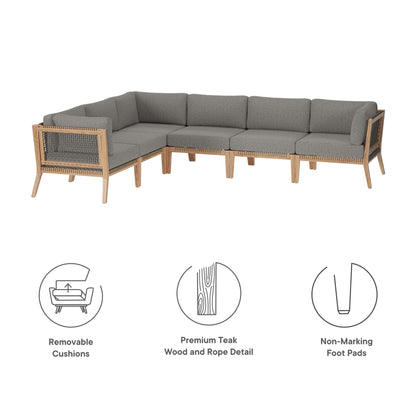 Modway - Clearwater 6-Piece Outdoor Patio Teak Wood Sectional Sofa by Modway  Outdoor Furniture Sofa Sectionals Gray - EEI-6125-GRY-GPH