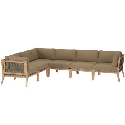 Modway - Clearwater 6-Piece Outdoor Patio Teak Wood Sectional Sofa by Modway  Outdoor Furniture Sofa Sectionals Brown - EEI-6125-GRY-LBR