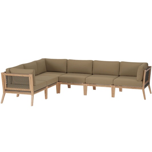 Modway - Clearwater 6-Piece Outdoor Patio Teak Wood Sectional Sofa by Modway  Outdoor Furniture Sofa Sectionals Brown - EEI-6125-GRY-LBR