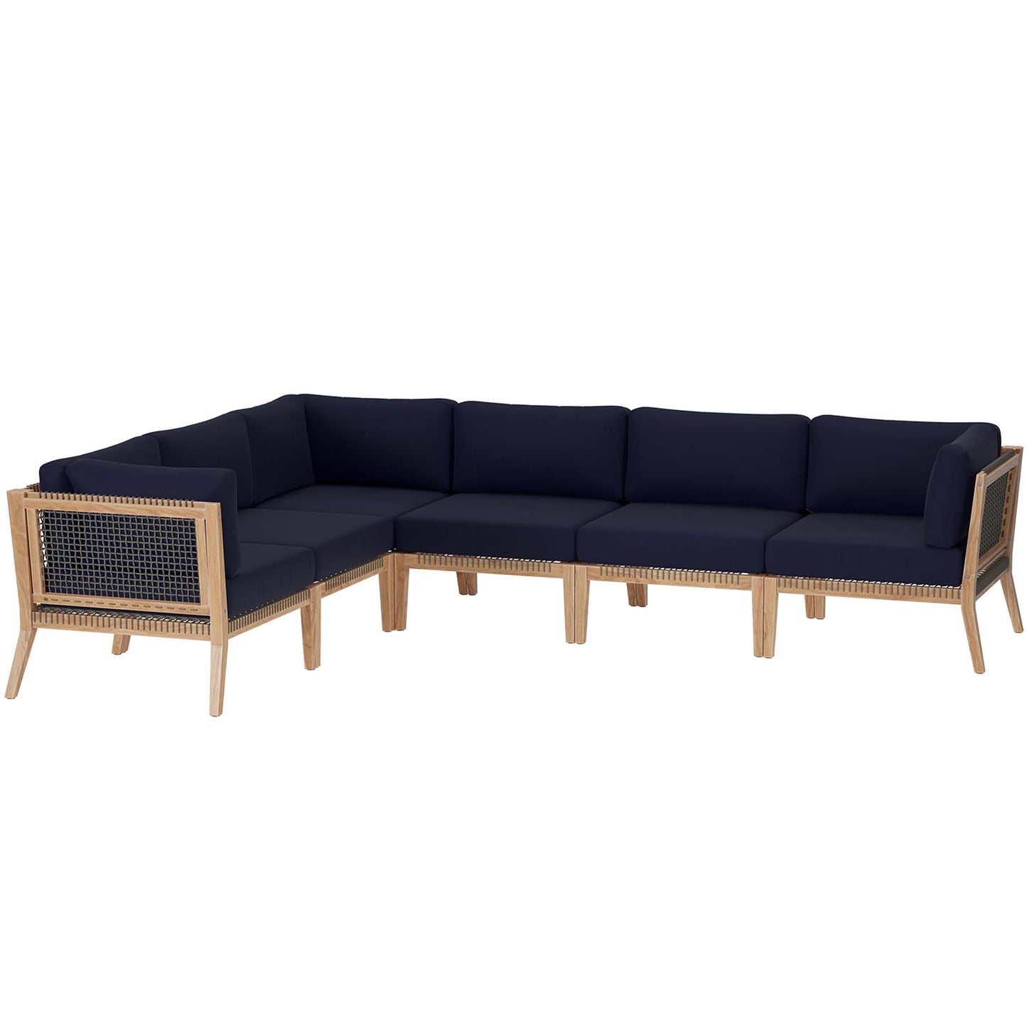 Modway - Clearwater 6-Piece Outdoor Patio Teak Wood Sectional Sofa by Modway  Outdoor Furniture Sofa Sectionals Blue - EEI-6125-GRY-NAV
