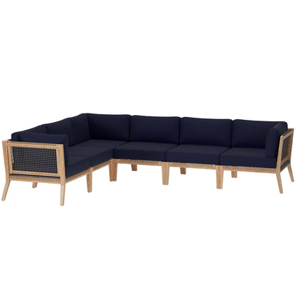 Modway - Clearwater 6-Piece Outdoor Patio Teak Wood Sectional Sofa by Modway  Outdoor Furniture Sofa Sectionals Blue - EEI-6125-GRY-NAV