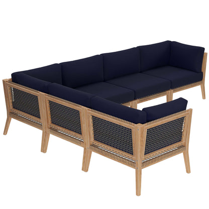 Modway - Clearwater 6-Piece Outdoor Patio Teak Wood Sectional Sofa by Modway  Outdoor Furniture Sofa Sectionals Blue - EEI-6125-GRY-NAV