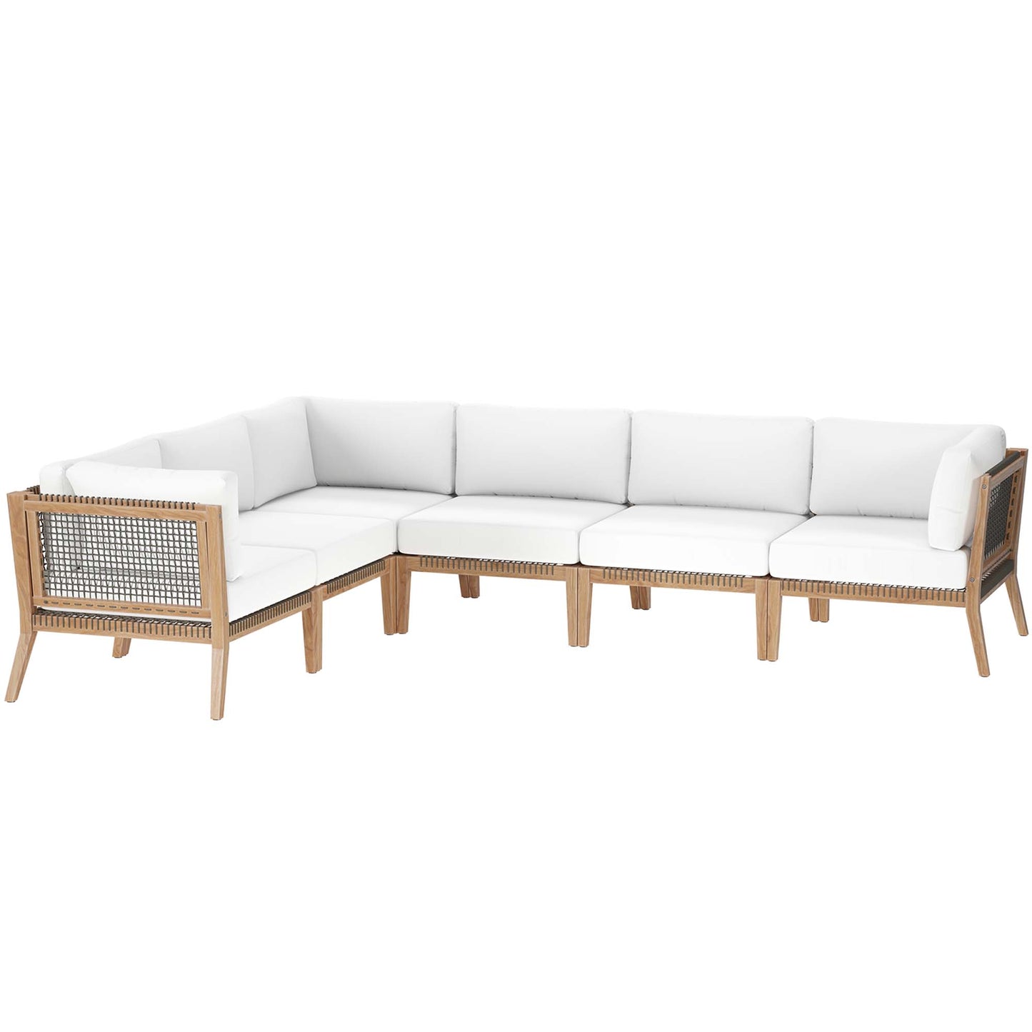 Modway - Clearwater 6-Piece Outdoor Patio Teak Wood Sectional Sofa by Modway  Outdoor Furniture Sofa Sectionals White - EEI-6125-GRY-WHI