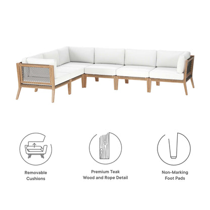 Modway - Clearwater 6-Piece Outdoor Patio Teak Wood Sectional Sofa by Modway  Outdoor Furniture Sofa Sectionals White - EEI-6125-GRY-WHI