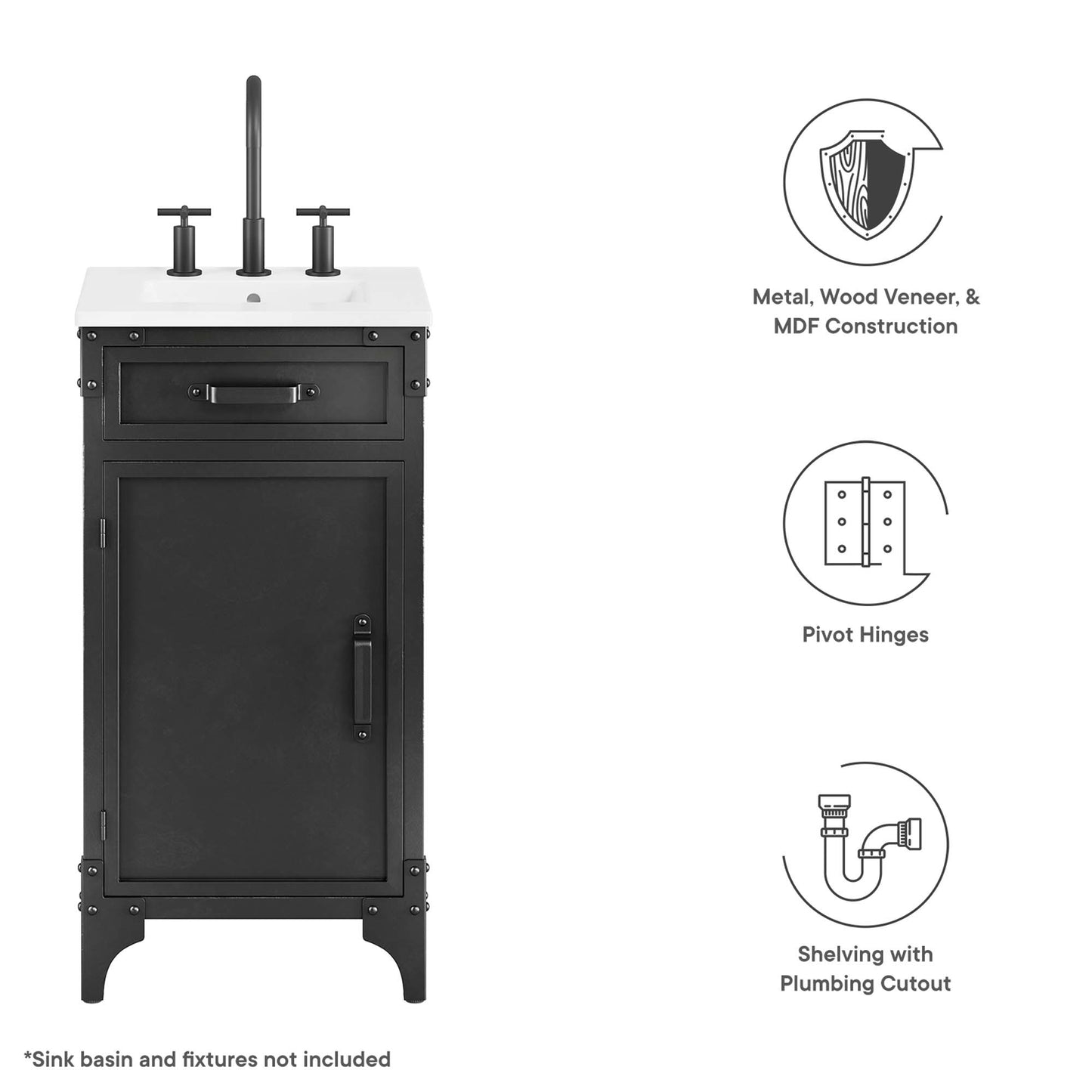 Modway - Steamforge 18" Bathroom Vanity Cabinet (Sink Basin Not Included) by Modway  Bathroom Vanities Brown - EEI-6126-BLK-WAL