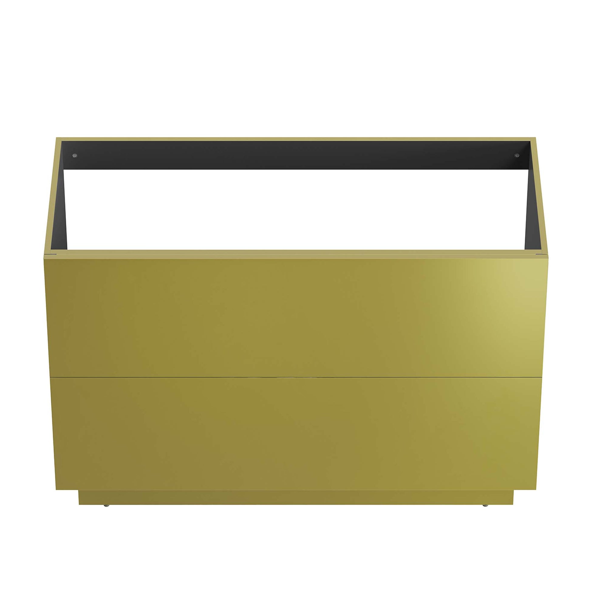 Gold bathroom vanity cabinet, 48 inches wide, with doors; sink basin not included.