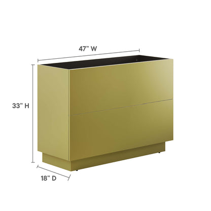 Gold metallic bathroom vanity cabinet, 47" W x 33" H x 18" D, rectangular vanity with plinth base; sink basin not included.