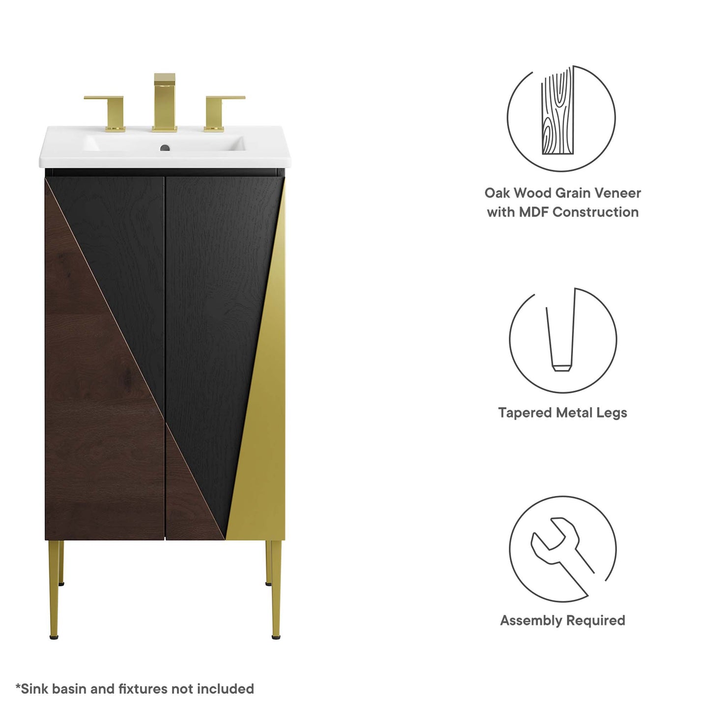 Modway Outlet Alchemist 18" Bathroom Vanity Cabinet (Sink Basin Not Included) by Modway  Bathroom Furniture Black Gold - EEI-6141-BLK-GLD