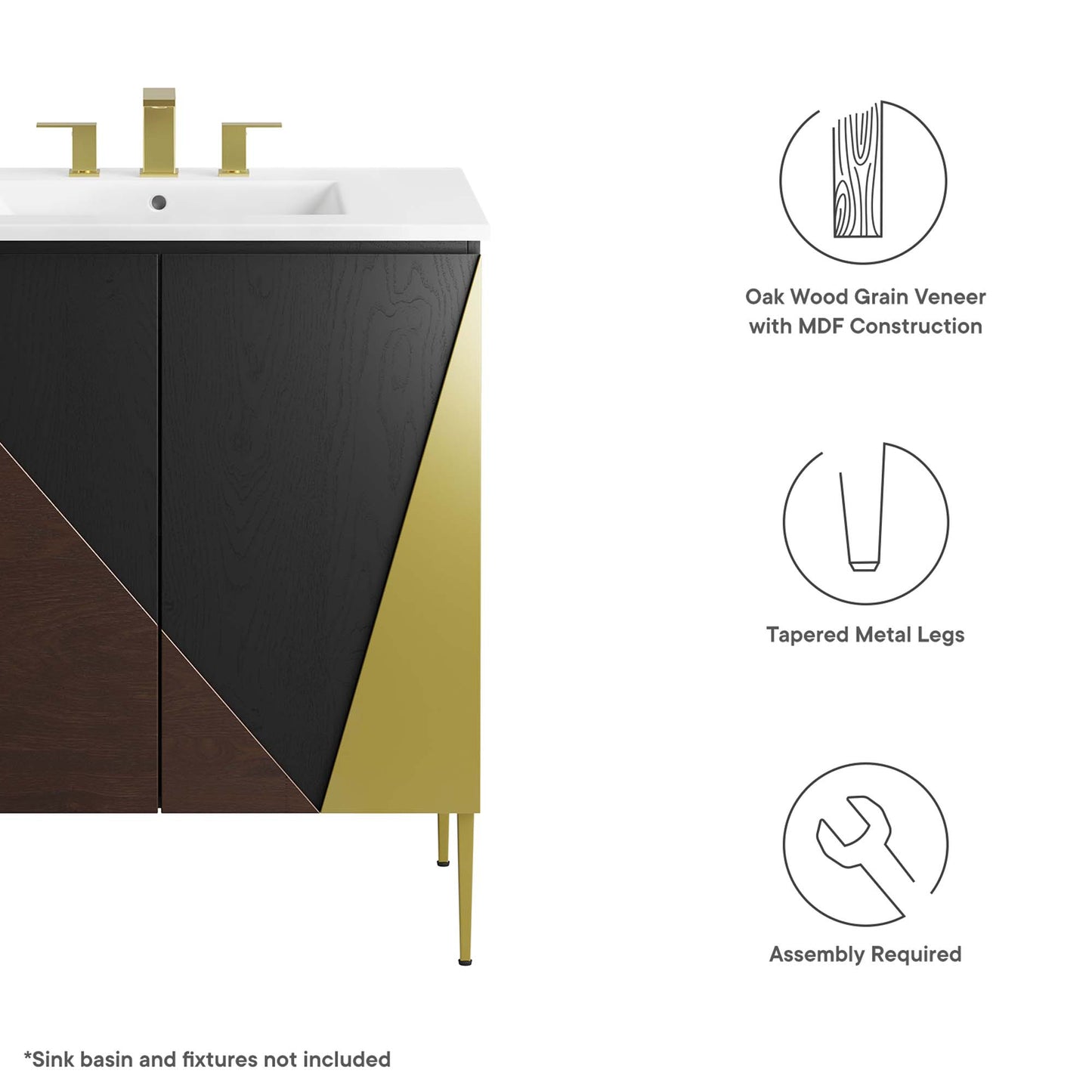 Modway Outlet Alchemist 30" Bathroom Vanity Cabinet (Sink Basin Not Included) by Modway  Bathroom Furniture Black Gold - EEI-6143-BLK-GLD