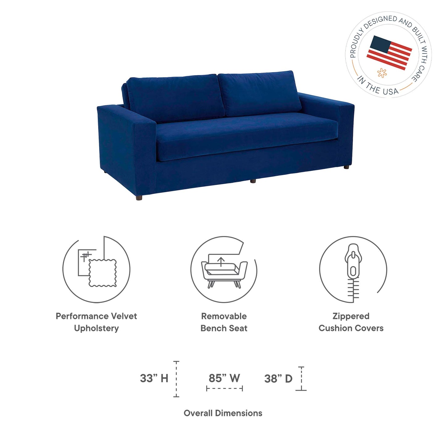 Modway Outlet Avendale Velvet Sofa by Modway  Living Room Furniture Deep Navy - EEI-6185-DNA