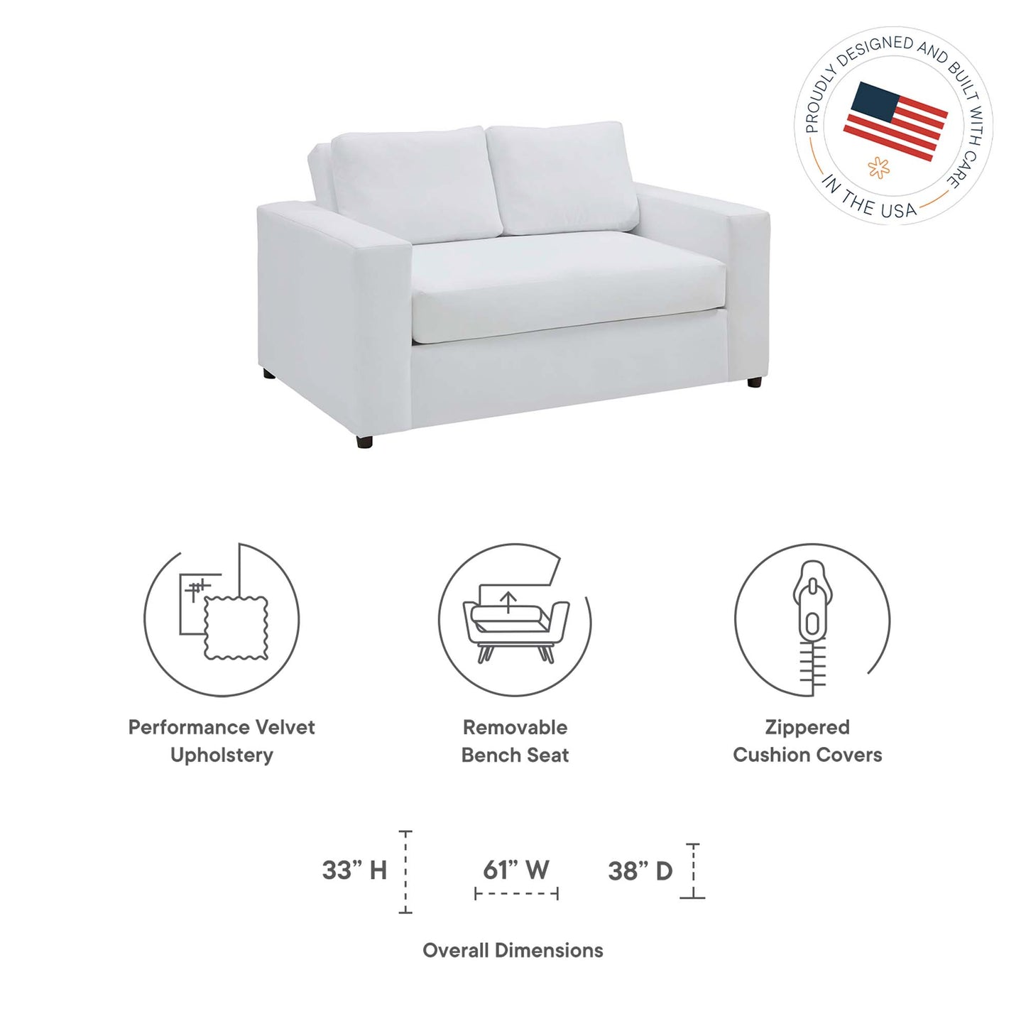 Modway Outlet Avendale Velvet Loveseat by Modway  Living Room Furniture Dove White - EEI-6189-DWH