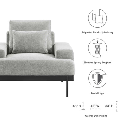 EEI-6216-LGR light gray polyester upholstered armchair with metal legs, 42W x 33H x 40D