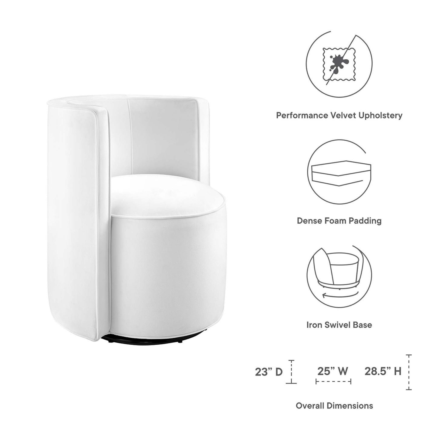 Modway - Della Performance Velvet Fabric Swivel Chair by Modway  Living Room Sofas and Armchairs White - EEI-6222-WHI