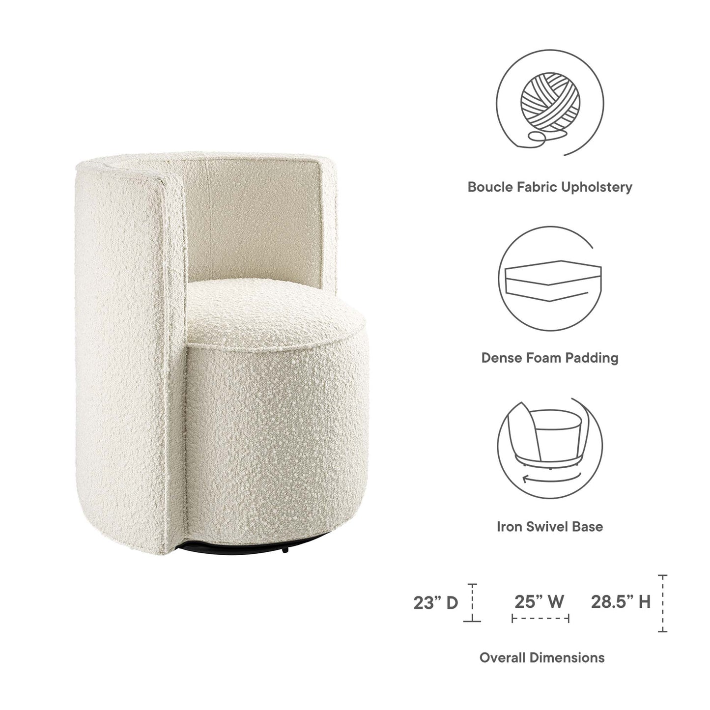 Modway - Della Boucle Fabric Swivel Chair by Modway  Living Room Sofas and Armchairs White - EEI-6223-IVO