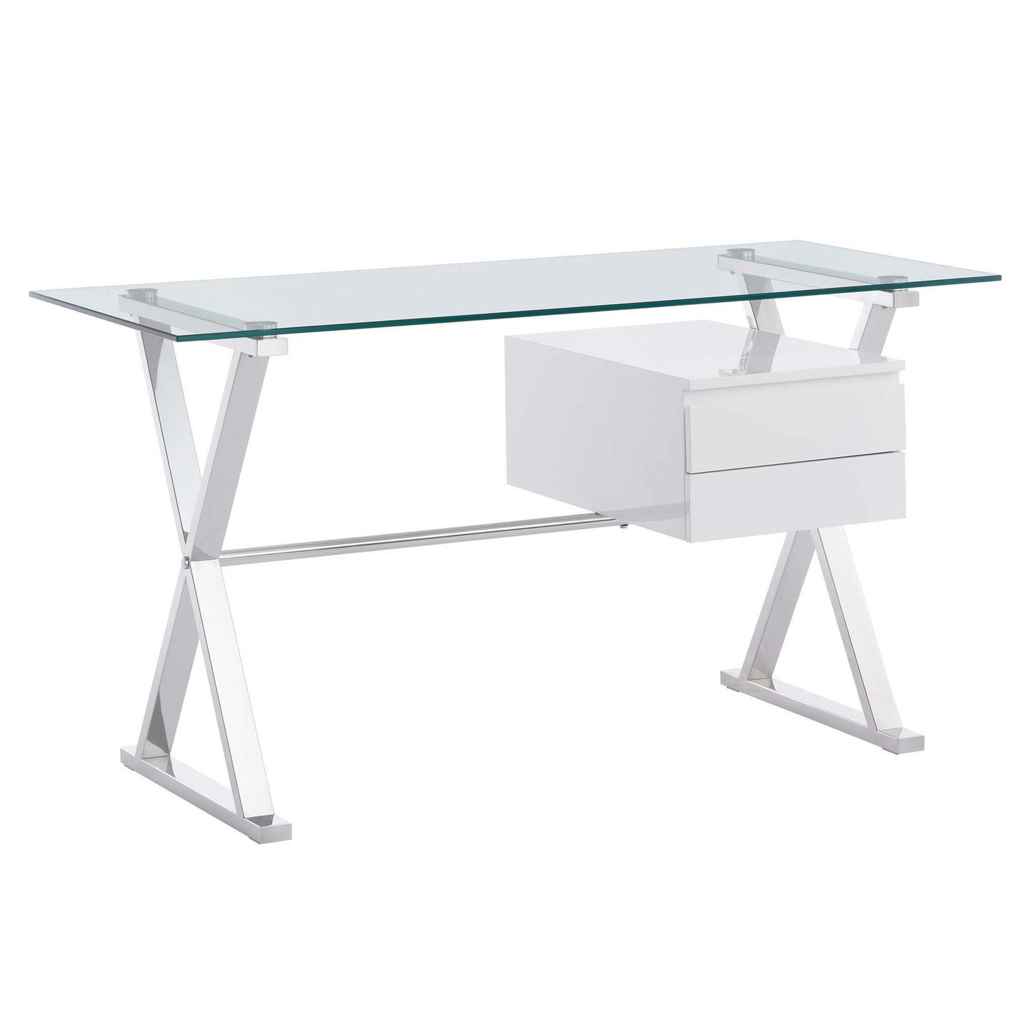 Modway Outlet Sector 56" Glass Top Glass Office Desk by Modway  Office Furniture Furniture White - EEI-6225-WHI
