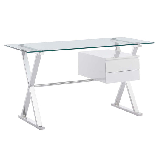Modway Outlet Sector 56" Glass Top Glass Office Desk by Modway  Office Furniture Furniture White - EEI-6225-WHI