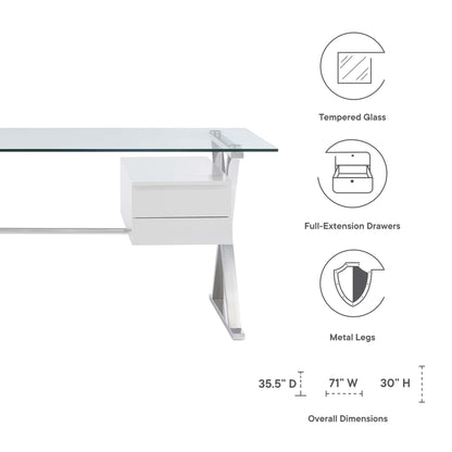 Modway - Sector 71" Glass Top Glass Office Desk by Modway  Office Furniture Computer Desks White - EEI-6226-WHI