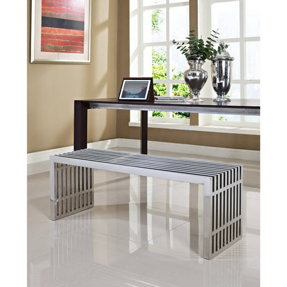 Modway - Gridiron Medium Stainless Steel Bench by Modway  Living Room Benches and Stools Silver - EEI-625-SLV