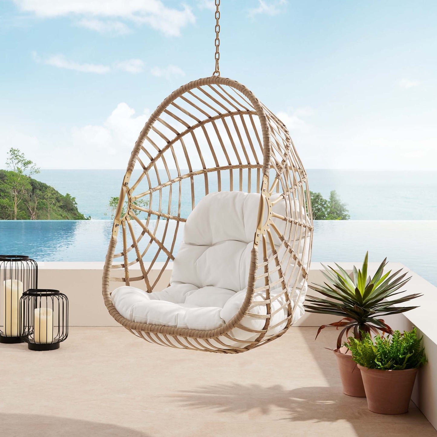 Modway - Amalie Wicker Rattan Outdoor Patio Rattan Swing Chair without Stand by Modway  Outdoor Furniture Daybeds and Lounges White - EEI-6261-NAT-WHI