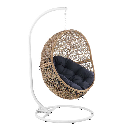 Modway Outlet Encase Outdoor Patio Rattan Swing Chair by Modway  Outdoor Furniture Furniture Cappuccino Navy - EEI-6262-CAP-NAV
