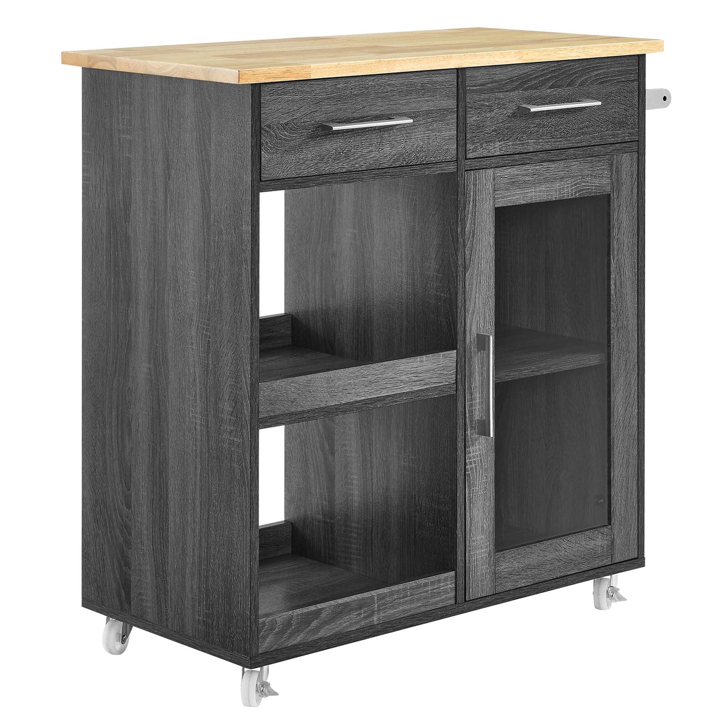 Modway Outlet Culinary Kitchen Cart With Towel Bar by Modway  Bar and Dining Furniture Charcoal Natural - EEI-6275-CHA-NAT