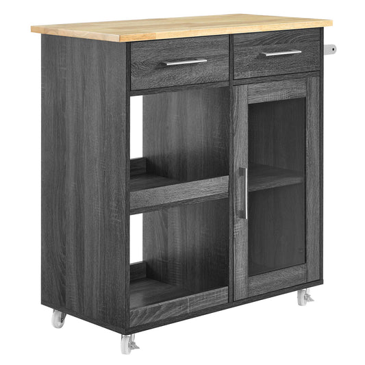 Modway Outlet Culinary Kitchen Cart With Towel Bar by Modway  Bar and Dining Furniture Charcoal Natural - EEI-6275-CHA-NAT
