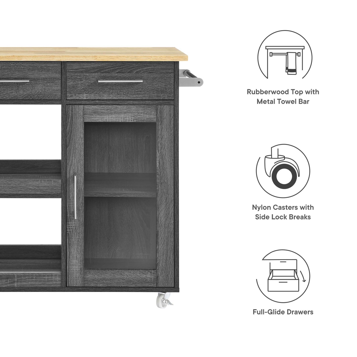 Modway Outlet Culinary Kitchen Cart With Towel Bar by Modway  Bar and Dining Furniture Charcoal Natural - EEI-6275-CHA-NAT