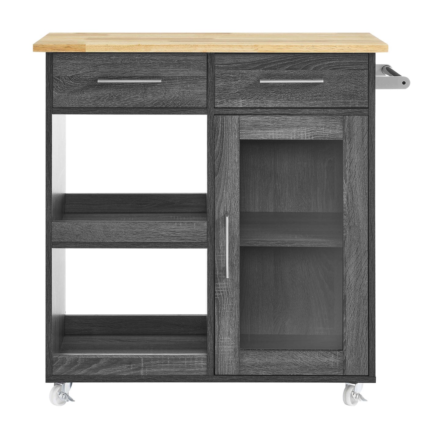 Modway Outlet Culinary Kitchen Cart With Towel Bar by Modway  Bar and Dining Furniture Charcoal Natural - EEI-6275-CHA-NAT
