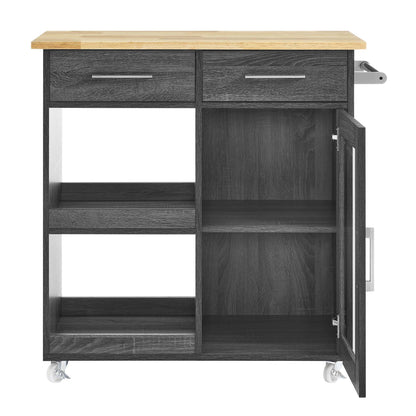 Modway Outlet Culinary Kitchen Cart With Towel Bar by Modway  Bar and Dining Furniture Charcoal Natural - EEI-6275-CHA-NAT