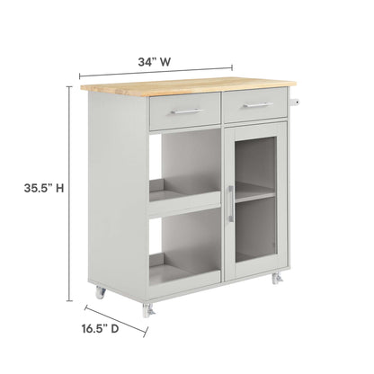Modway Outlet Culinary Kitchen Cart With Towel Bar by Modway  Bar and Dining Furniture Light Gray Natural - EEI-6275-LGR-NAT