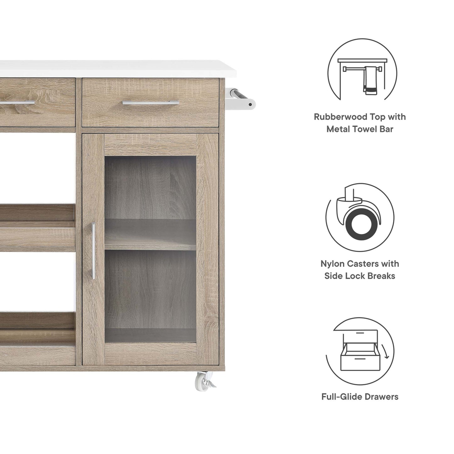 Modway Outlet Culinary Kitchen Cart With Towel Bar by Modway  Bar and Dining Furniture Oak White - EEI-6275-OAK-WHI