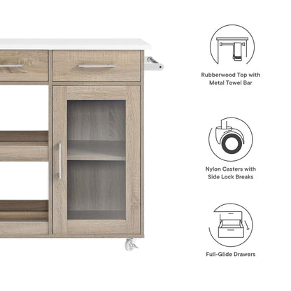Modway Outlet Culinary Kitchen Cart With Towel Bar by Modway  Bar and Dining Furniture Oak White - EEI-6275-OAK-WHI