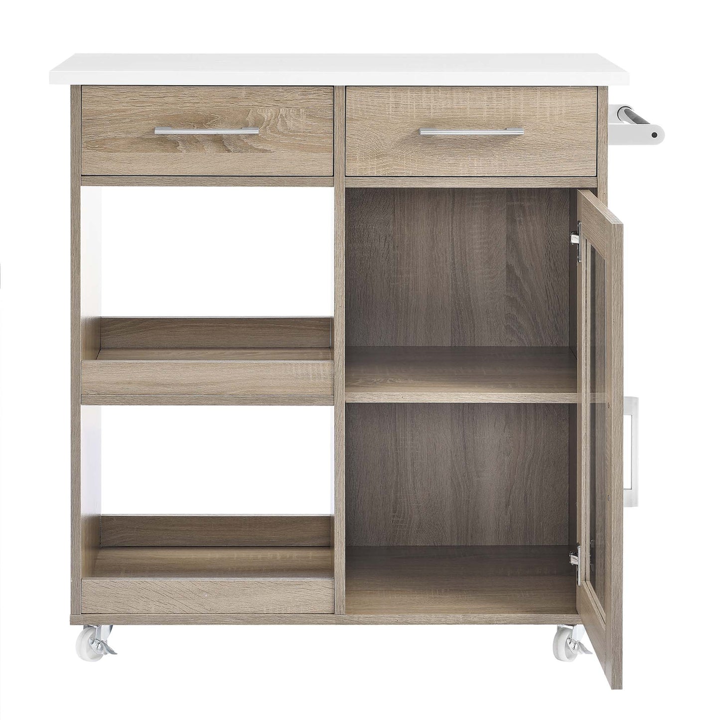 Modway Outlet Culinary Kitchen Cart With Towel Bar by Modway  Bar and Dining Furniture Oak White - EEI-6275-OAK-WHI