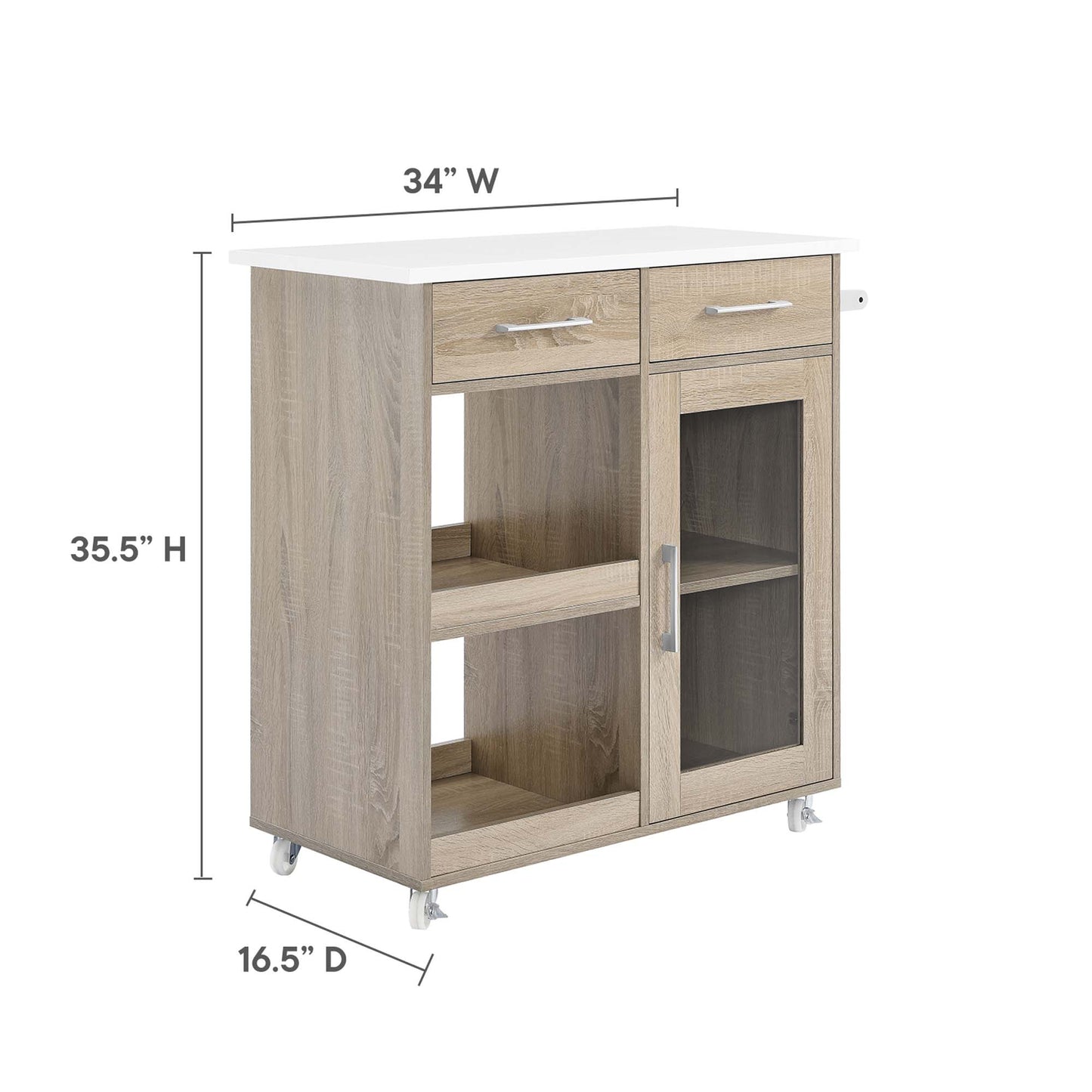 Modway Outlet Culinary Kitchen Cart With Towel Bar by Modway  Bar and Dining Furniture Oak White - EEI-6275-OAK-WHI