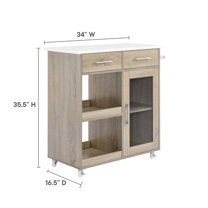 Modway Outlet Culinary Kitchen Cart With Towel Bar by Modway  Bar and Dining Furniture Oak White - EEI-6275-OAK-WHI