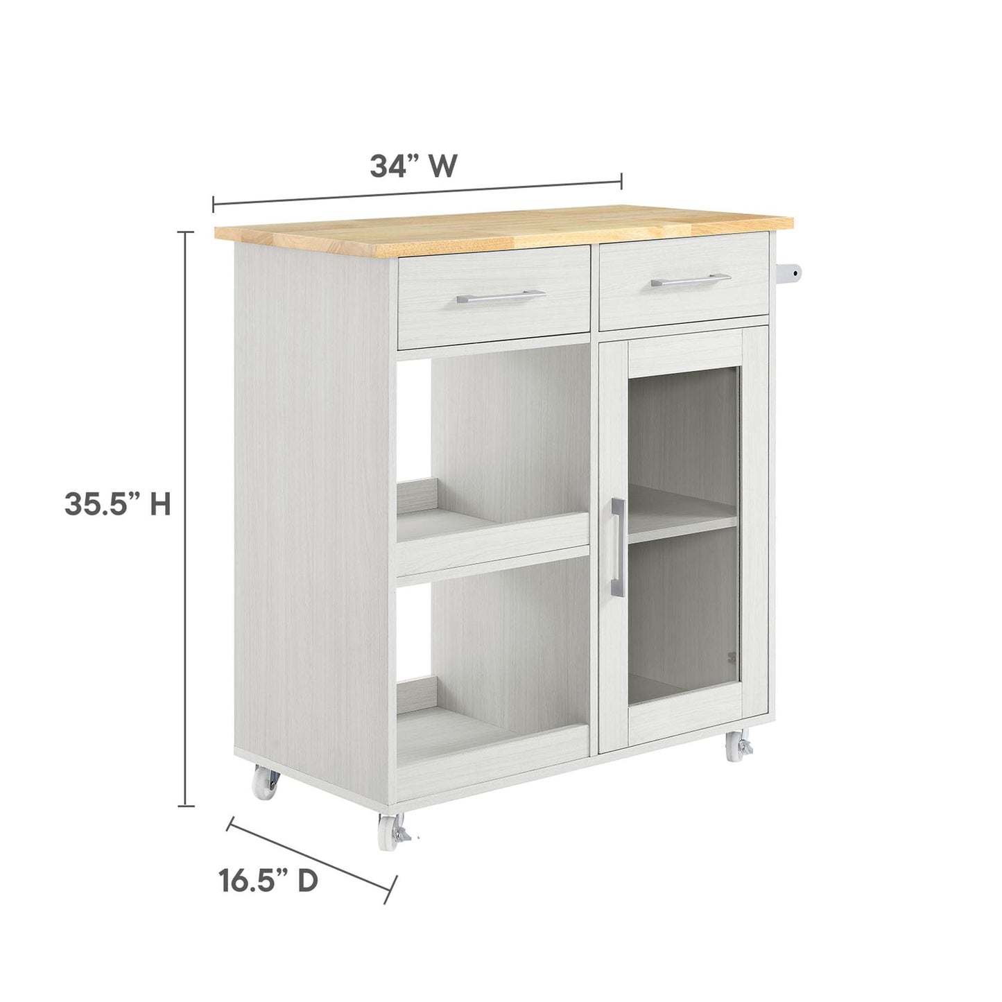 Modway Outlet Culinary Kitchen Cart With Towel Bar by Modway  Bar and Dining Furniture White Natural - EEI-6275-WHI-NAT