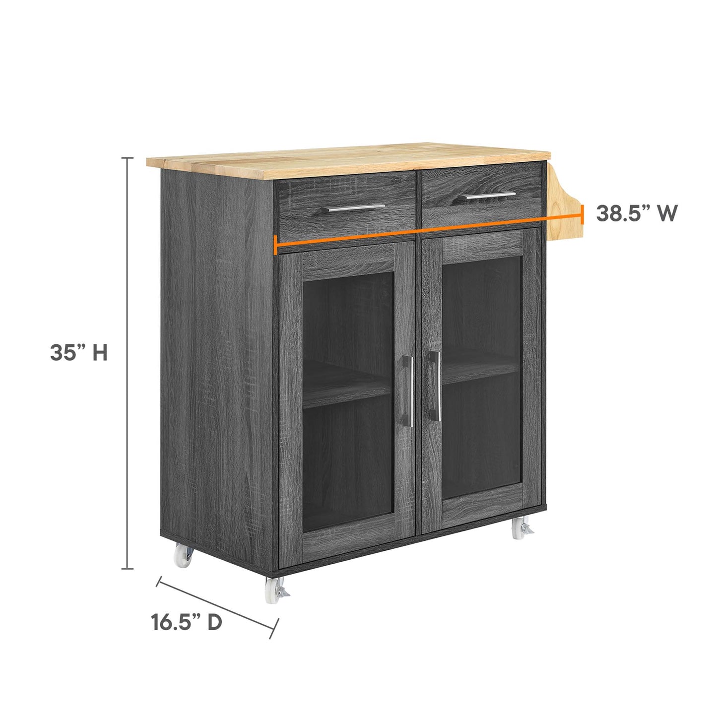 Modway Outlet Cuisine Kitchen Cart by Modway  Bar and Dining Furniture Charcoal Natural - EEI-6276-CHA-NAT