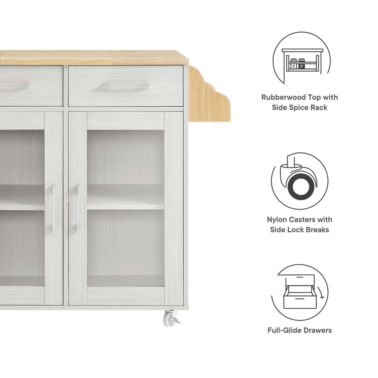 Modway Outlet Cuisine Kitchen Cart by Modway  Bar and Dining Furniture White Natural - EEI-6276-WHI-NAT