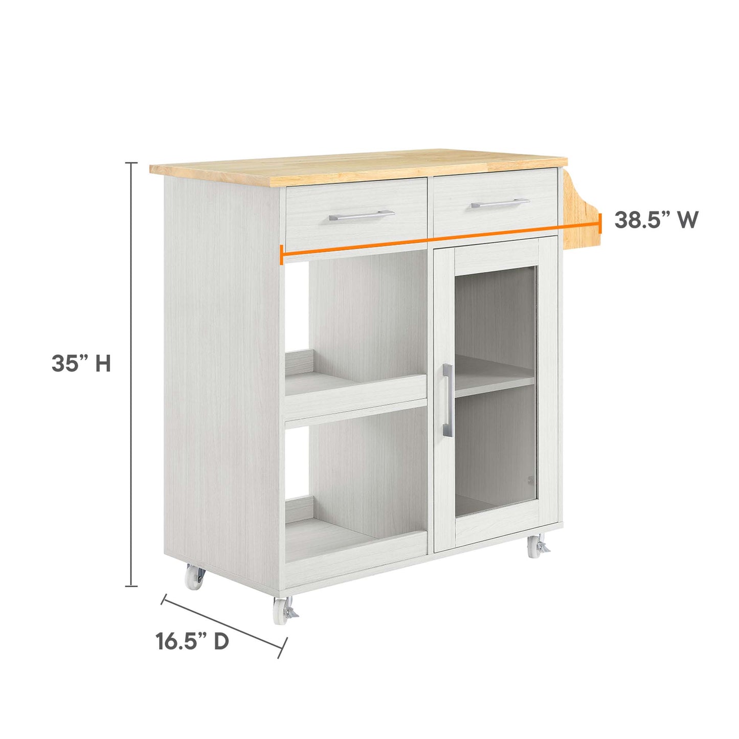 Modway Outlet Cuisine Kitchen Cart by Modway  Bar and Dining Furniture White Natural - EEI-6276-WHI-NAT